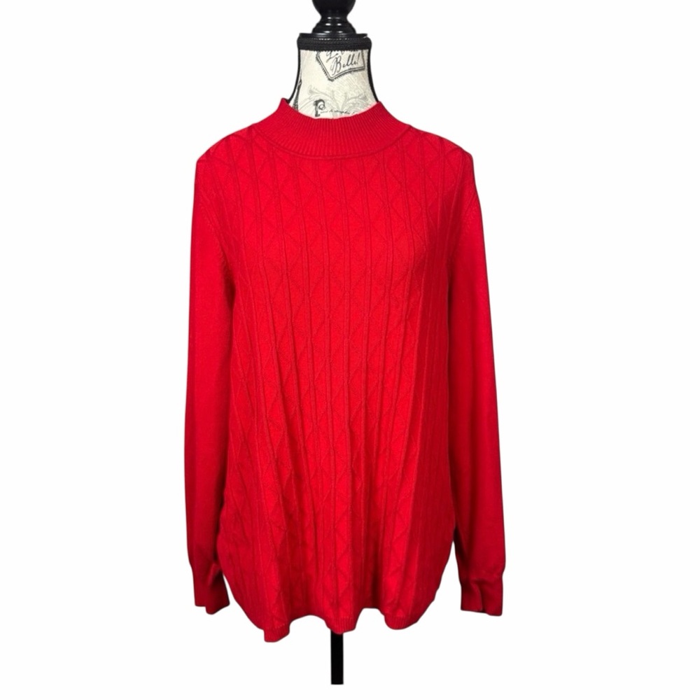 Allison Daley Bold Red Cable Knit Vintage Style Sweater Size XL